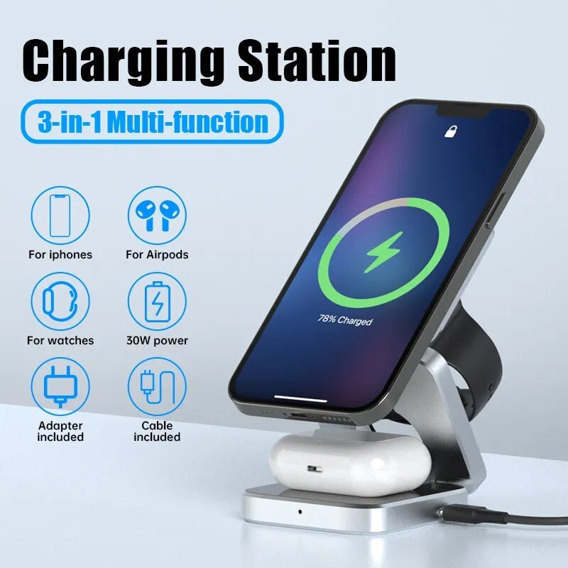 Magnetic Powerhouse™ 3-in-1 Foldable Wireless Charger for iPhone 15, 14, 13 - Value Deal Offers